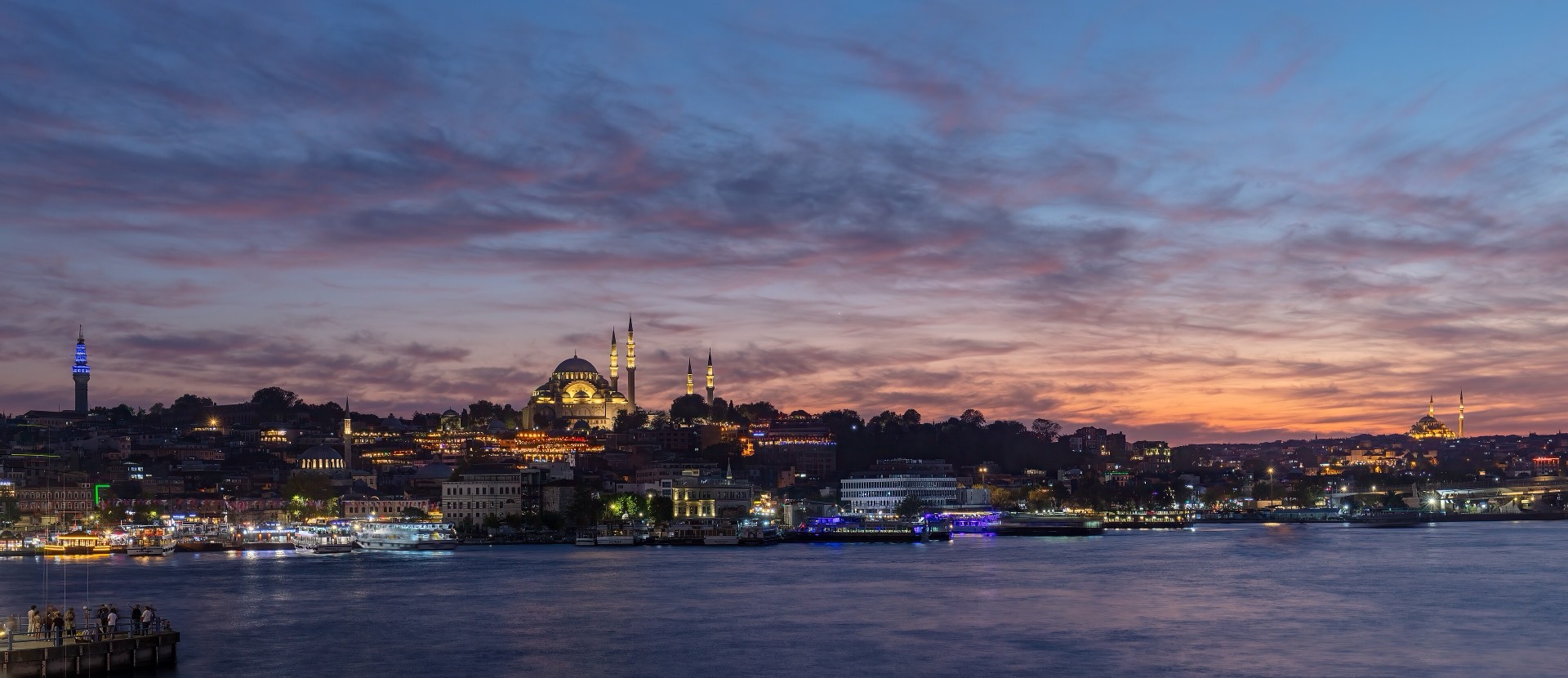 Antalya at dusk over the water